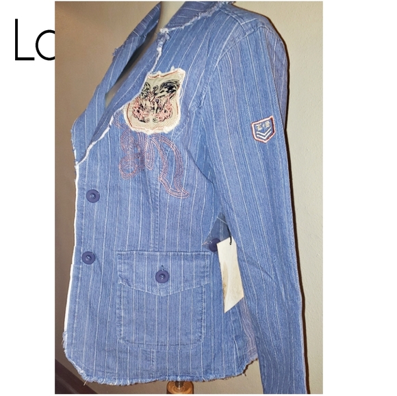 Lovestitch embroidered jean/denim blazer. Sz Lrg - Picture 2 of 4